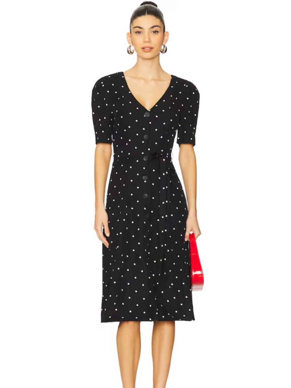 NWT black and white polka dot wrap midi dress